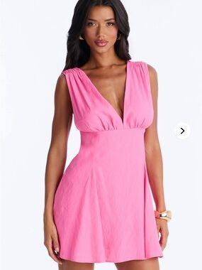 Pink V-Neck Sleeveless Mini Dress